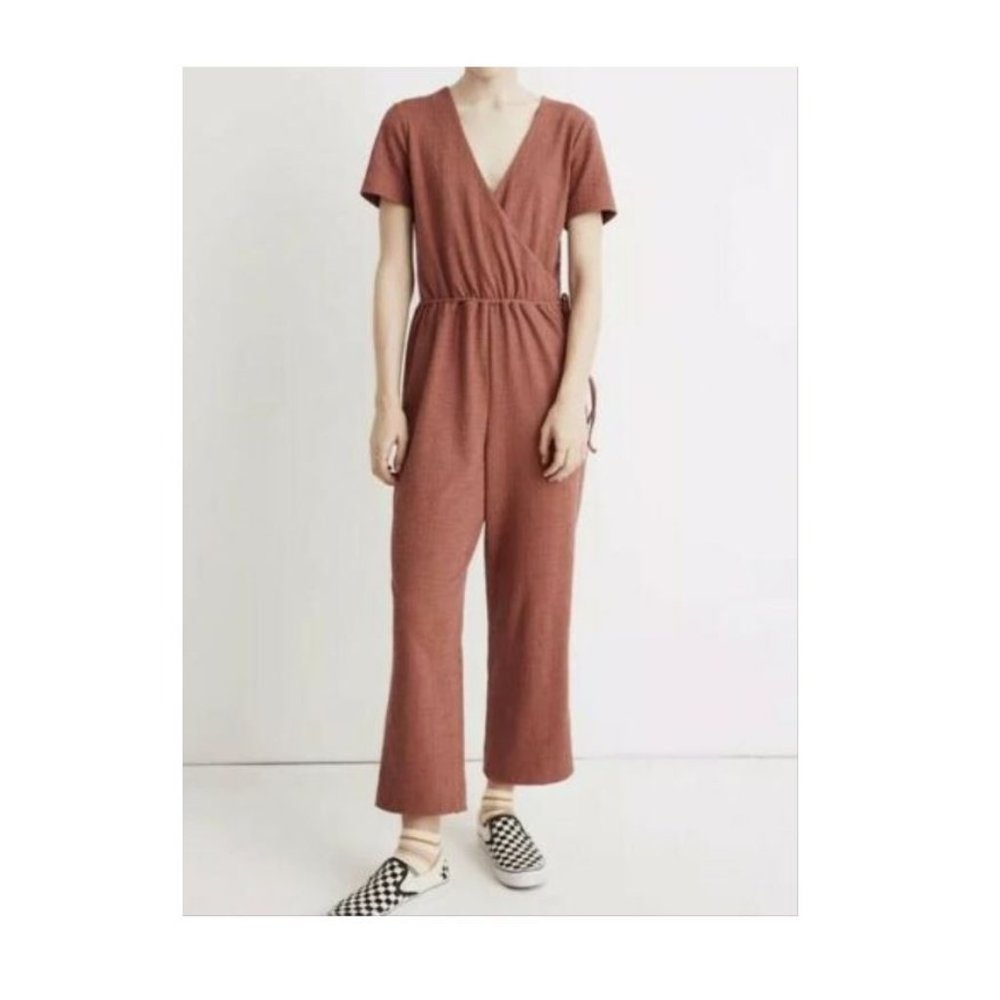 Madewell Texture & Thread Short-Sleeve Wrap Jumpsuit